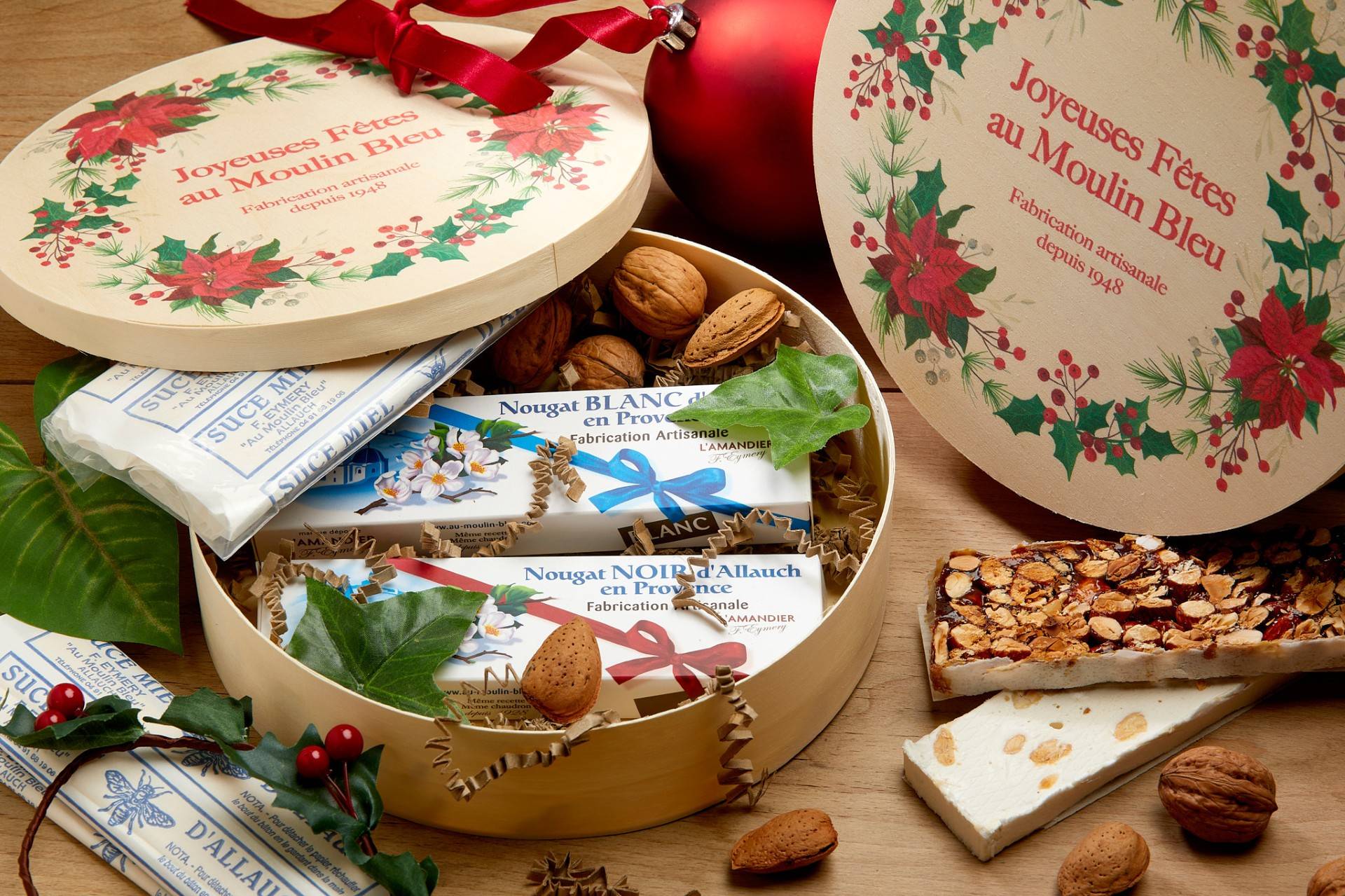 Boite de NOEL TRADITION - nougats & suce miel -  Le Moulin Bleu